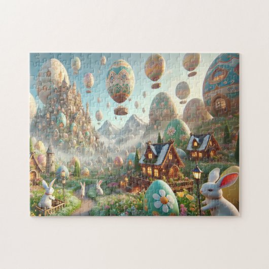 Easter Egg Wonderland Whimsical Bunny Scene Puzzle (Horizontal)