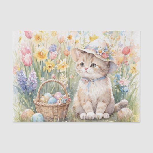 Easter Eggs Tulips and Cute Cat  Seidenpapier (Vorderseite)