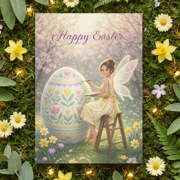 Easter Fairy Painting Egg Spring Feiertagspostkarte