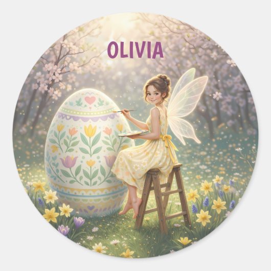 Easter Fairy Painting Egg Spring Runder Aufkleber (Vorderseite)