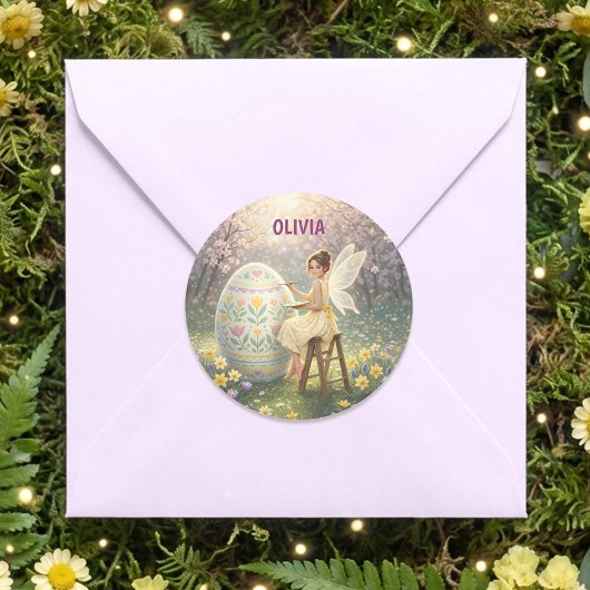 Easter Fairy Painting Egg Spring Runder Aufkleber