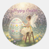 Easter Fairy Painting Egg Spring Runder Aufkleber (Vorderseite)