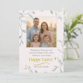 Easter Family Photo with Greenery  Karte (Stehend Vorderseite)