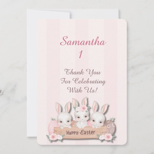 Easter First Birthday Thank You - Kawaii Bunnies Dankeskarte (Vorderseite)