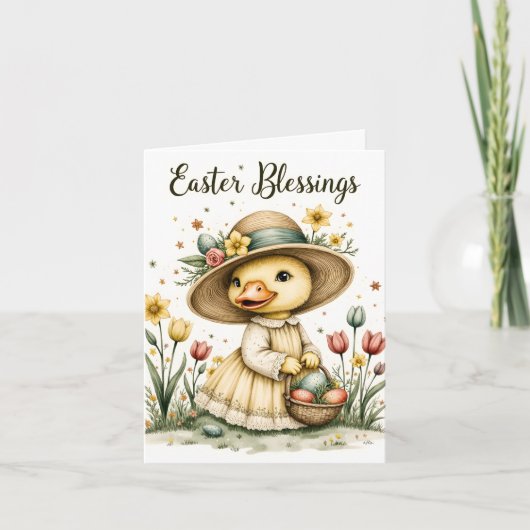 Easter, Floral Duck Greeting & Note Card (Vorderseite)