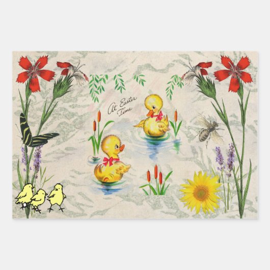 EASTER GIFT WRAPPING SHEETS BLUME UND BUNNIEN GESCHENKPAPIER SET (Vorderseite 2)