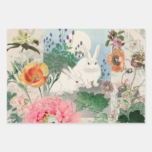 EASTER GIFT WRAPPING SHEETS BLUME UND BUNNIEN GESCHENKPAPIER SET