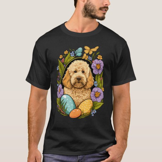 Easter Golden Doodle Bunny Eggs Dog on Easter Gold T-Shirt (Vorderseite)