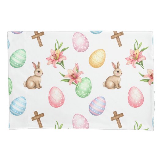 Easter Grace – Seamless Pastel Bunny & Cross Patte Kissenbezug (Vorderseite)