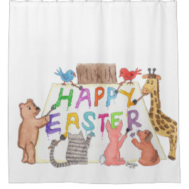 Easter Greeting Painted by Animals Duschvorhang