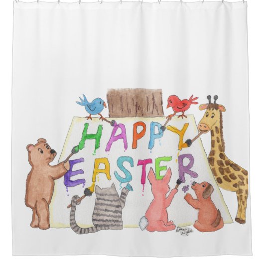 Easter Greeting Painted by Animals Duschvorhang (Vorderseite)