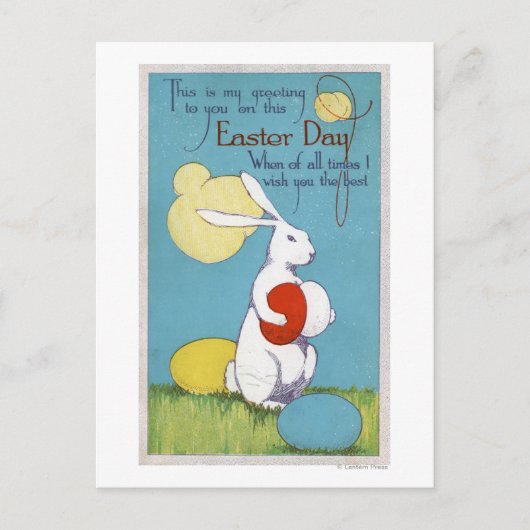 Easter GreetingEaster Bunny Holding Eggs Feiertagspostkarte (Vorderseite)