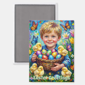 ~ EASTER GREETINGS ~ Child Chicks Eggs ~  Magnet (Vorderseite/Rückseite)