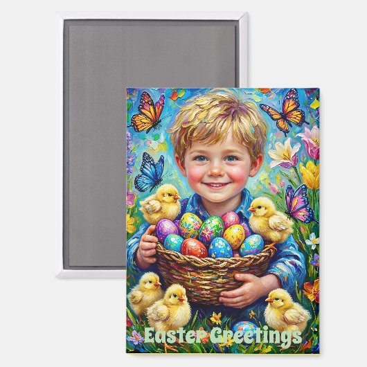 ~ EASTER GREETINGS ~ Child Chicks Eggs ~  Magnet (Vorderseite/Rückseite)
