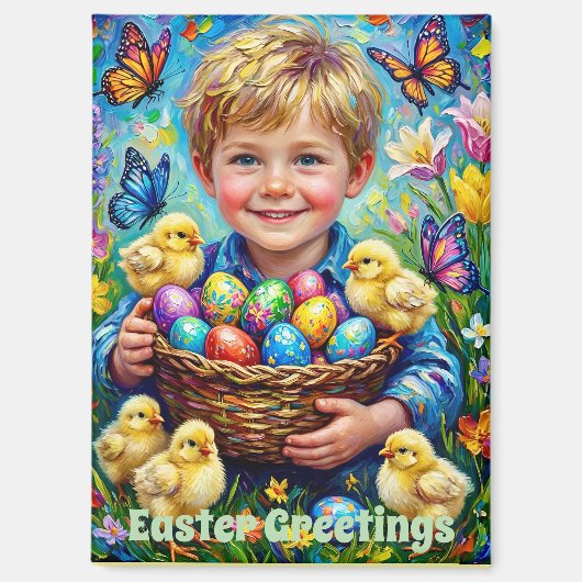 ~ EASTER GREETINGS ~ Child Chicks Eggs ~  Magnet (Vorderseite)
