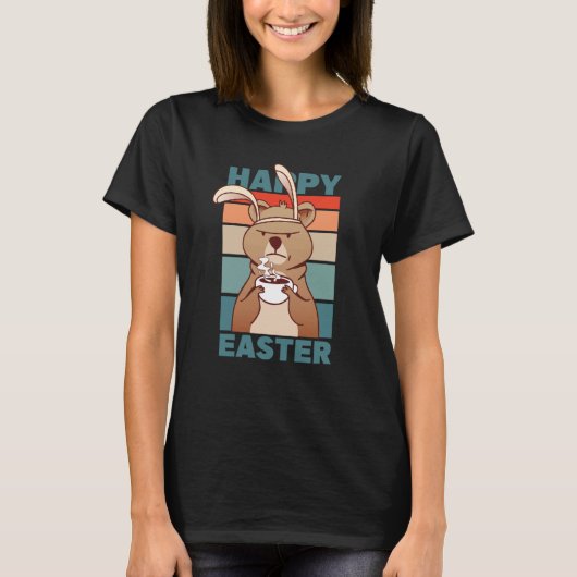 Easter Grumpy Bear with Rabbit Ear drinks Coffee T-Shirt (Vorderseite)