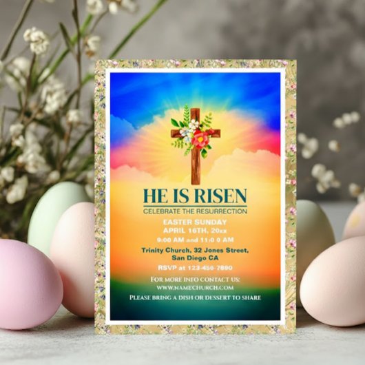 EASTER He Is Risen CHURCH SERVICES Customized Ankündigung