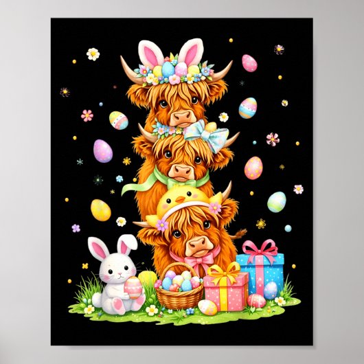 Easter highland cows coquette bow bunny eggs easte poster (Vorne)