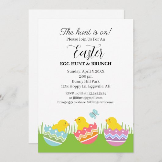 Easter Invitation Chicks with eggs cute Einladung (Vorne/Hinten)