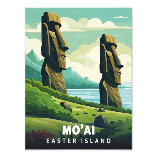 Easter Island - Mo'ai - Vintage Poster (Vorne)