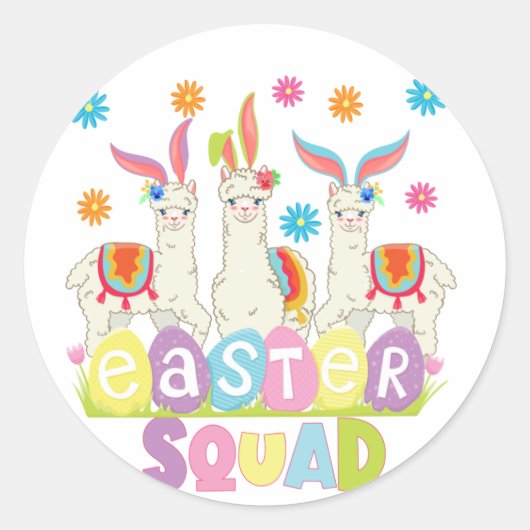 Easter Lama Squad Alpaca Runder Aufkleber (Vorderseite)