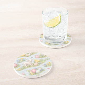 Easter Lamb And Chick Watercolor Floral Spring Getränkeuntersetzer