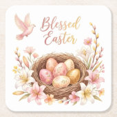 Easter Nest with Eggs Rechteckiger Pappuntersetzer (Vorderseite)