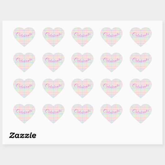 Easter Pastel Plaid Heart Stickers - Celebrate (Blatt)