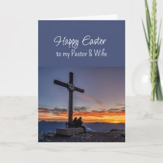 Easter Pastor Wife Crosses Sunset on Hill Mountain Feiertagskarte