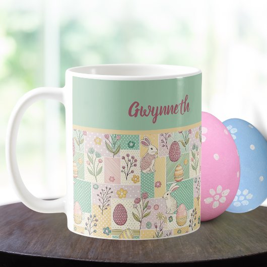 Easter Patchwork Pastel Bunnies Eggs and Gingham Kaffeetasse