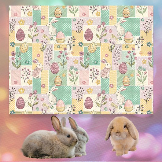 Easter Patchwork Pastel Bunnies Eggs and Gingham Seidenpapier