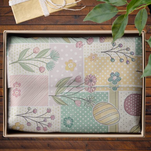 Easter Patchwork Pastel Bunnies Eggs and Gingham Seidenpapier