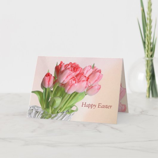 Easter pink Tulips Card Feiertagskarte (Vorderseite)