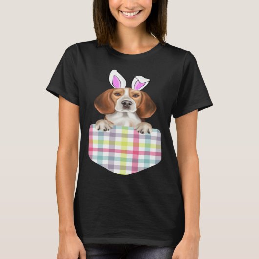Easter Plaid Beagle Bunny Dog In Pocket T-Shirt (Vorderseite)