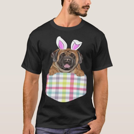 Easter Plaid Mastiff Bunny Dog In Pocket T-Shirt (Vorderseite)