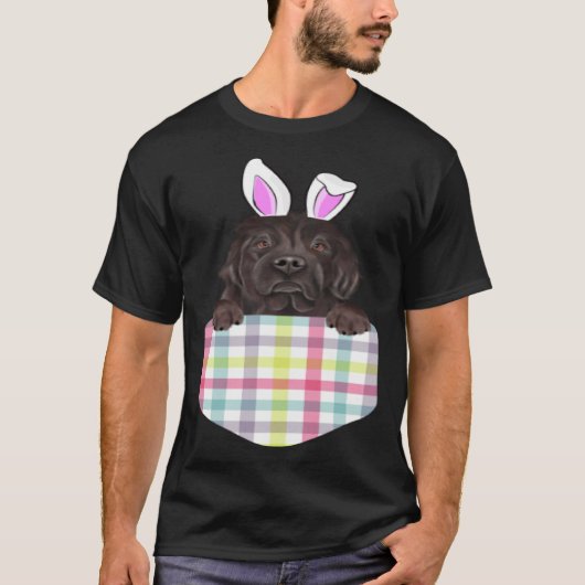Easter Plaid Newfoundland Bunny Dog In Pocket T-Shirt (Vorderseite)