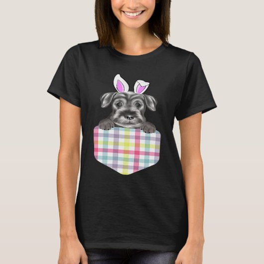 Easter Plaid Standard Schnauzer Bunny Dog In Pocke T-Shirt (Vorderseite)