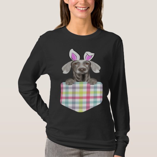 Easter Plaid Weimaraner Bunny Dog In Pocket T-Shirt (Vorderseite)