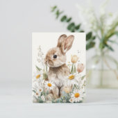 Easter Postcard with Flowers and Easter Bunny Postkarte (Stehend Vorderseite)