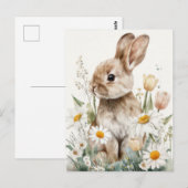 Easter Postcard with Flowers and Easter Bunny Postkarte (Vorne/Hinten)