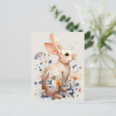 Easter Postcard with Flowers and Easter Bunny Postkarte (Stehend Vorderseite)