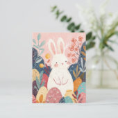 Easter Postcard with Flowers and Easter Bunny Postkarte (Stehend Vorderseite)