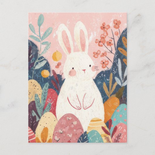 Easter Postcard with Flowers and Easter Bunny Postkarte (Vorderseite)