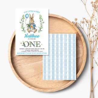 Easter Rabbit Bunny Boy 1st Birthday Invitation Einladung