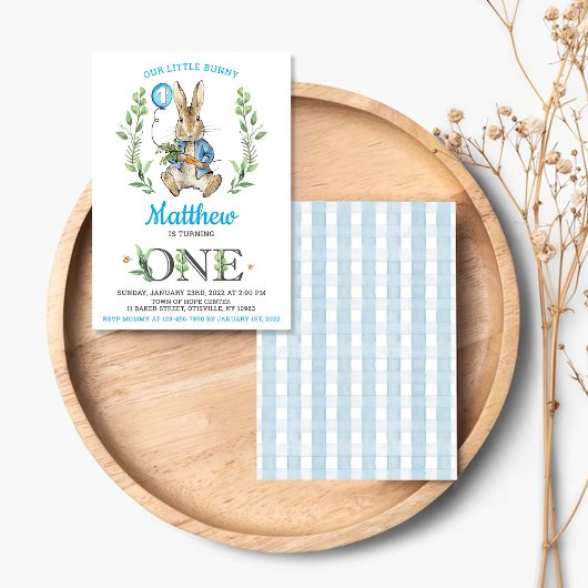 Easter Rabbit Bunny Boy 1st Birthday Invitation Einladung