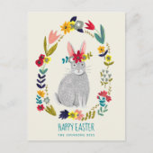 Easter rabbit bunny grey floral drawing postkarte (Vorderseite)