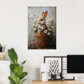 Easter Rabbit Bunny In Flower Pot Print, Rustic Poster (Heimbüro)