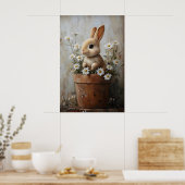 Easter Rabbit Bunny In Flower Pot Print, Rustic Poster (Küche)