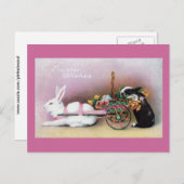 Easter Rabbit Pulling Flower Cart Feiertagspostkarte (Vorne/Hinten)