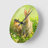 Easter Rabbits Runde Wanduhr (Winkel)